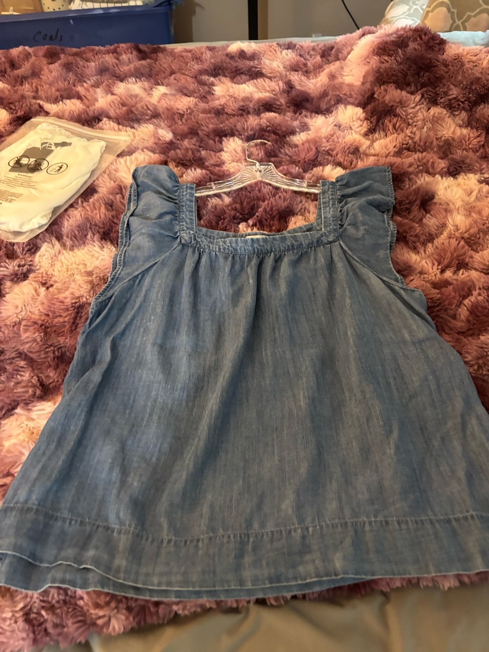 LC Lauren Conrad Light Blue Chambray Ruffle-Sleeve Tank